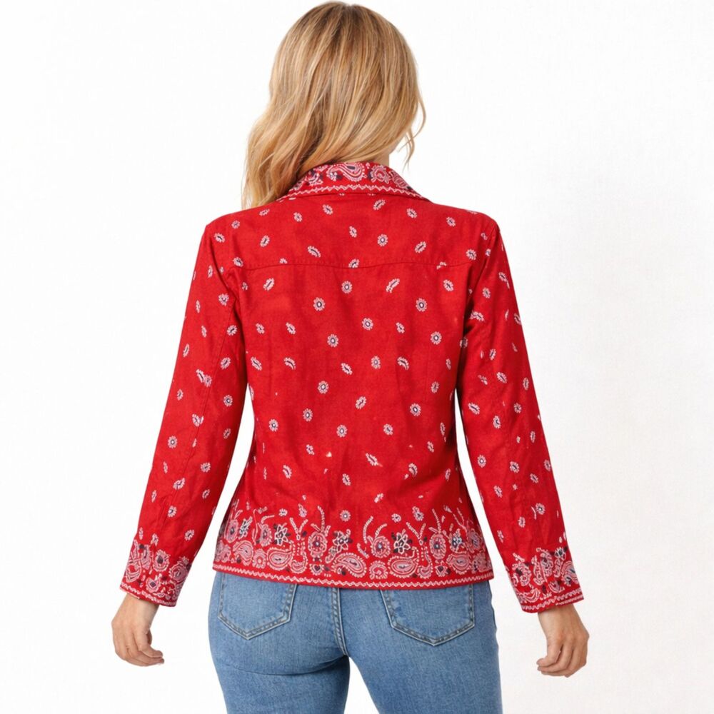 QUACKER FACTORY Embellished Jacket Medium Red Paisley NWOT - Picture 2 of 15